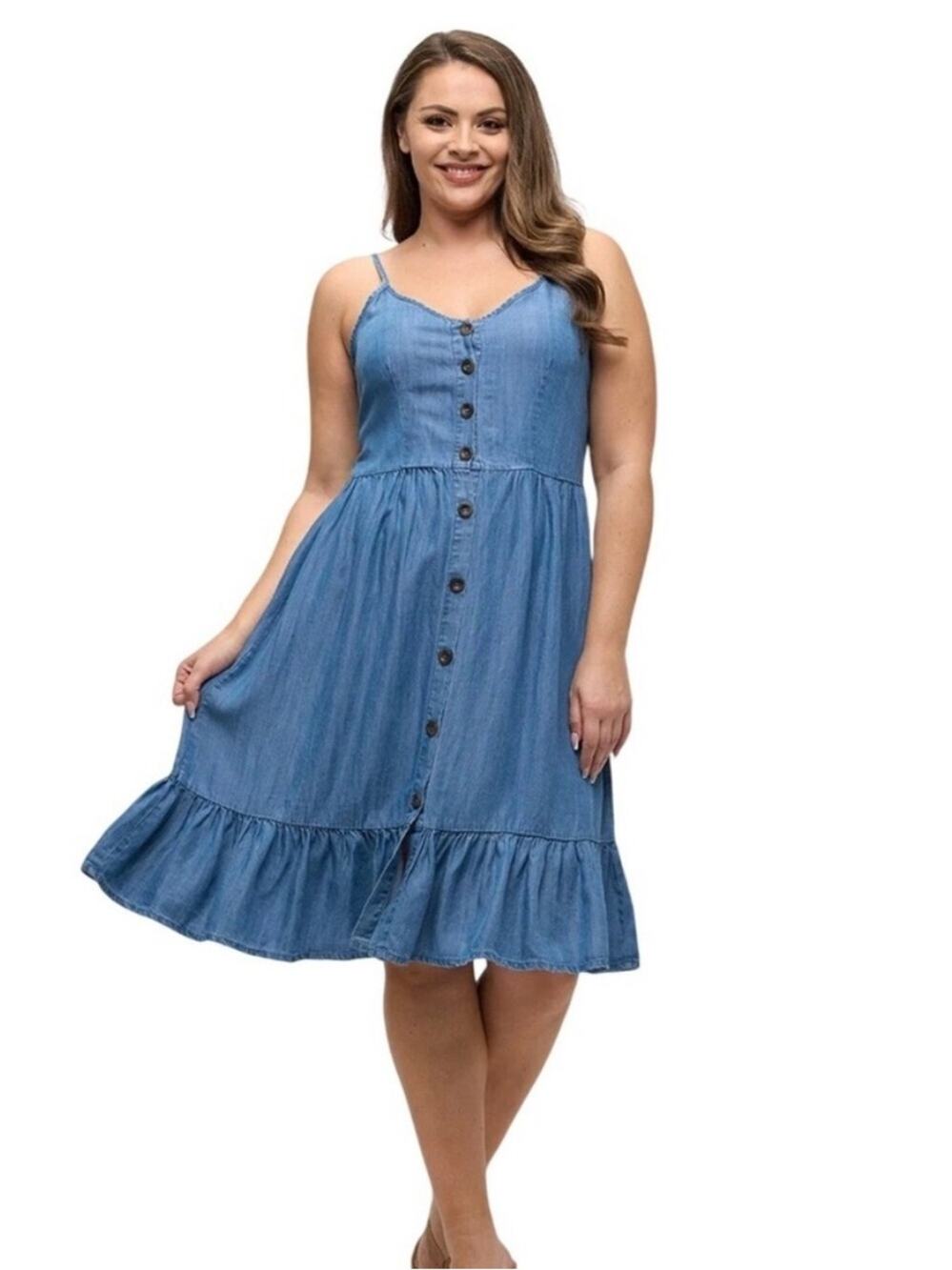 Japna Light Blue Denim chambray Button-Front smocked Dress size XS